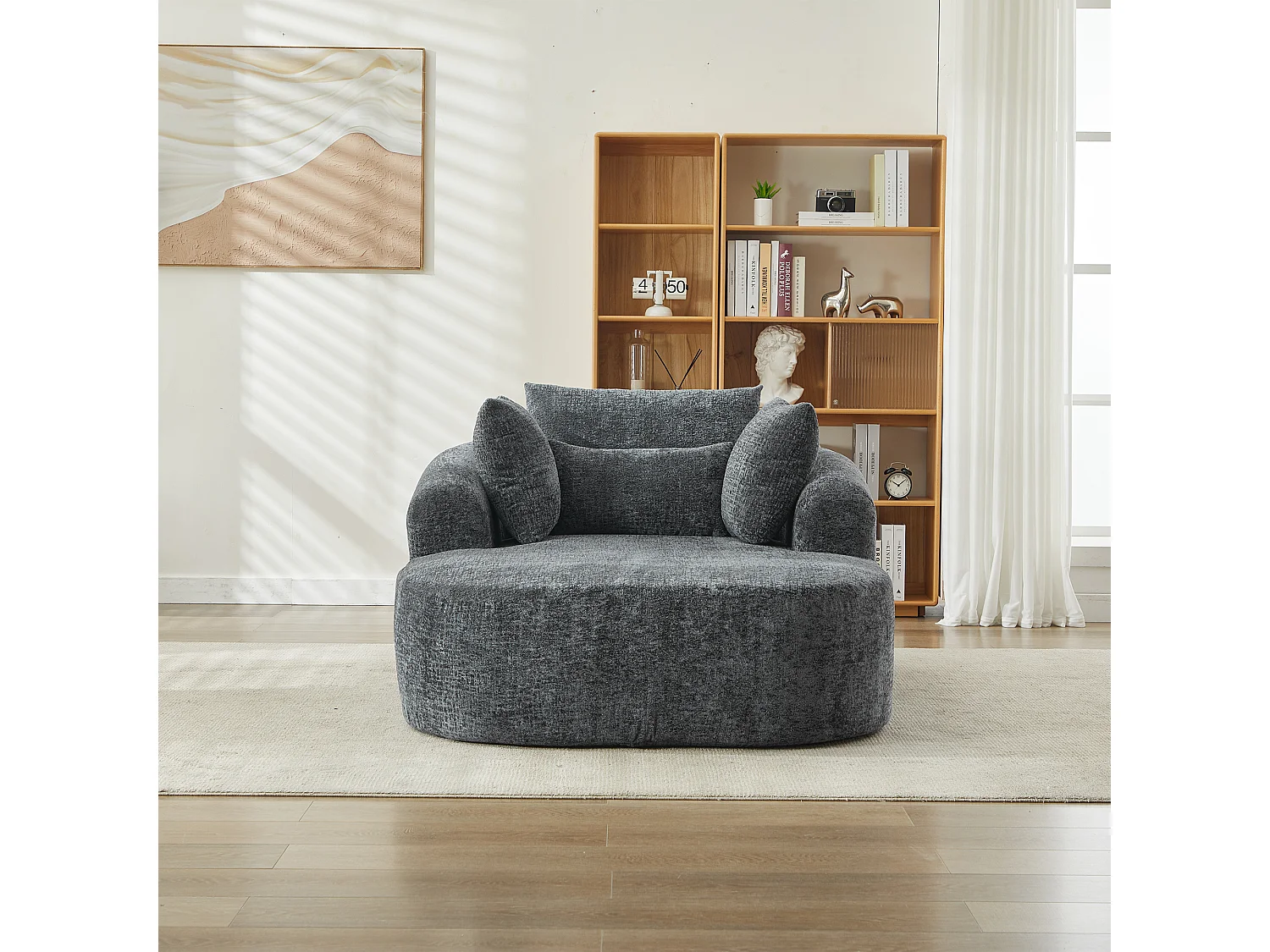 Fauteuil convertible en chaise longue d'intérieur en chenille, format surdimensionné, sans assemblage