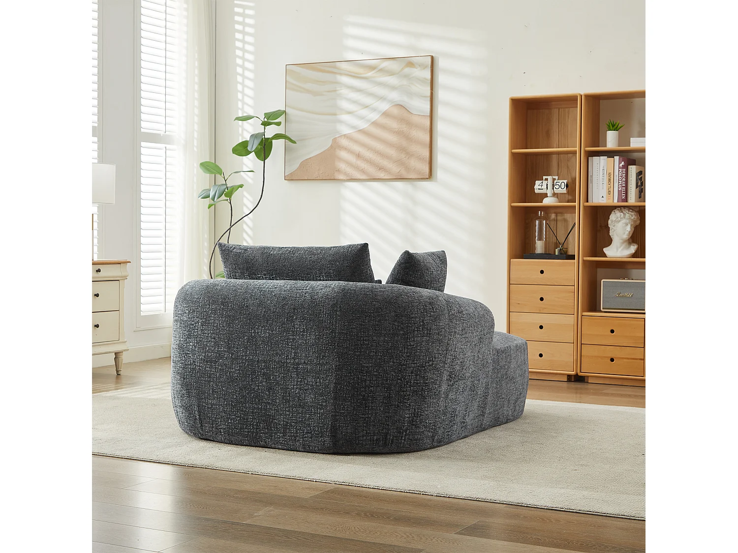 Fauteuil convertible en chaise longue d'intérieur en chenille, format surdimensionné, sans assemblage
