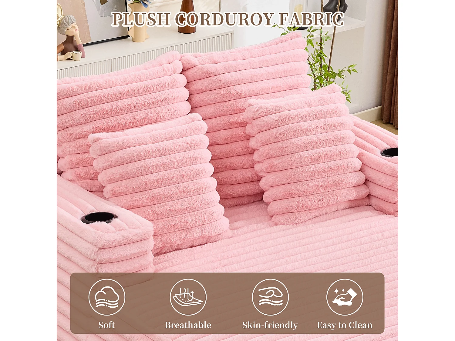 Chaise longue en fausse fourrure duveteuse façon nuage avec porte-gobelet, sans montage