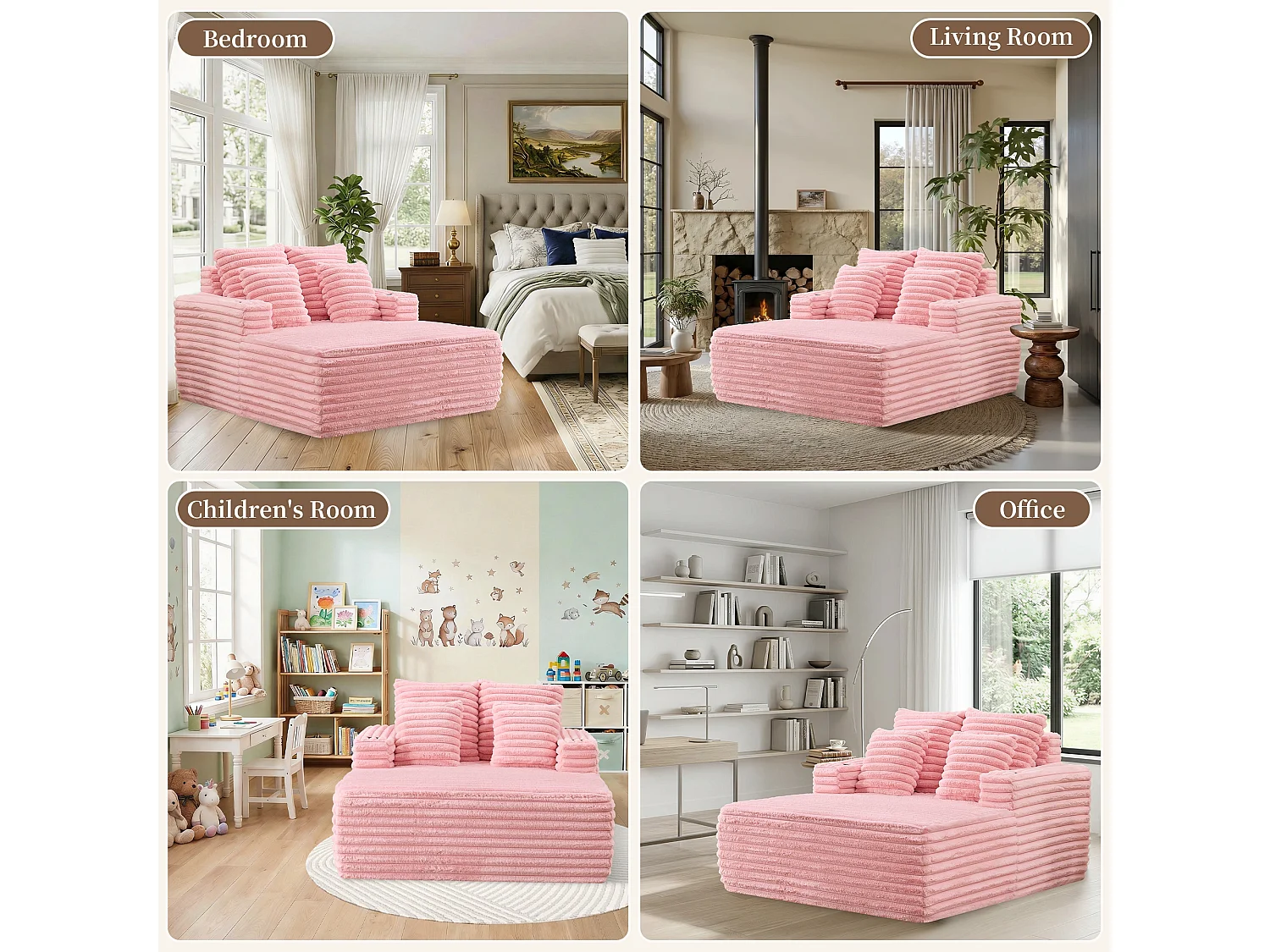 Chaise longue en fausse fourrure duveteuse façon nuage avec porte-gobelet, sans montage