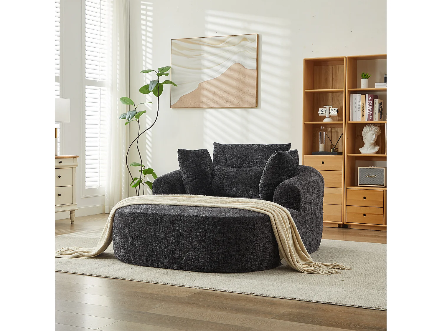 Fauteuil convertible en chaise longue d'intérieur en chenille, format surdimensionné, sans assemblage