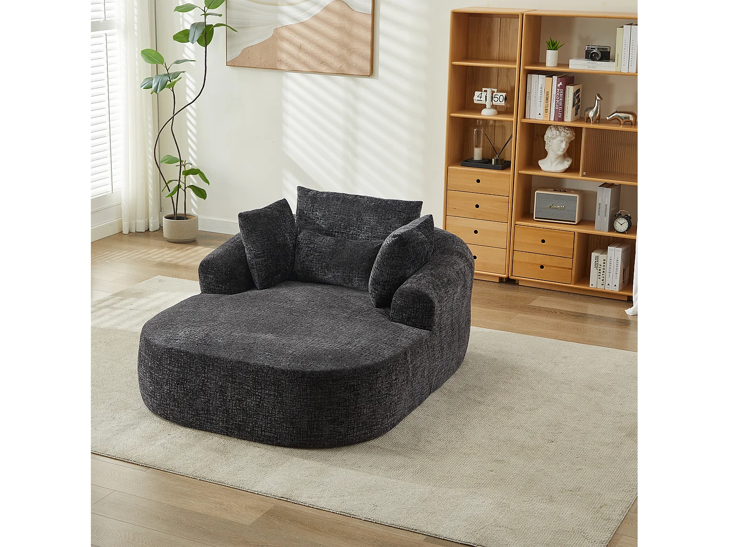 Fauteuil convertible en chaise longue d'intérieur en chenille, format surdimensionné, sans assemblage