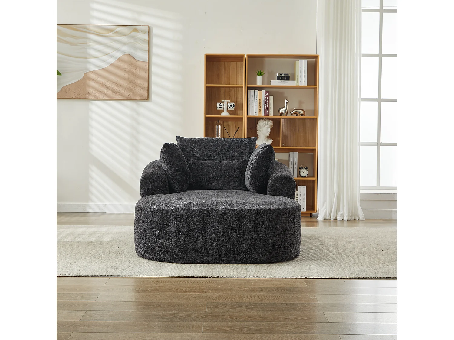 Fauteuil convertible en chaise longue d'intérieur en chenille, format surdimensionné, sans assemblage