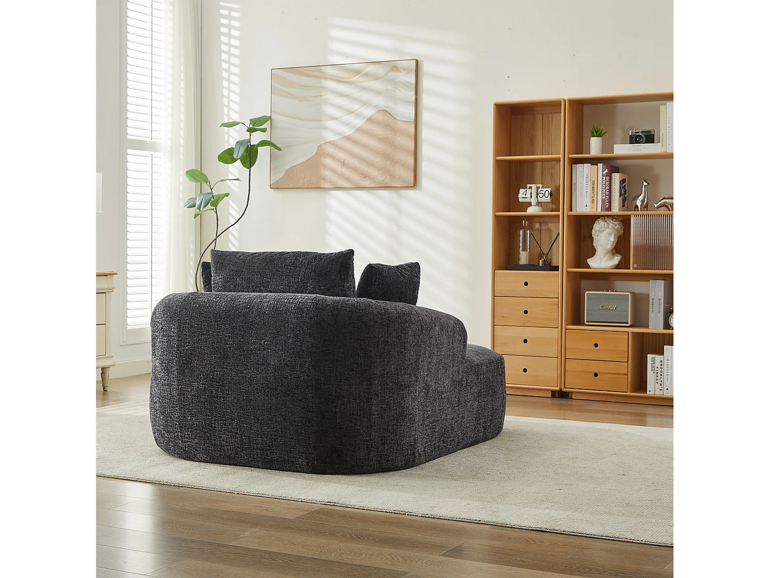 Fauteuil convertible en chaise longue d'intérieur en chenille, format surdimensionné, sans assemblage
