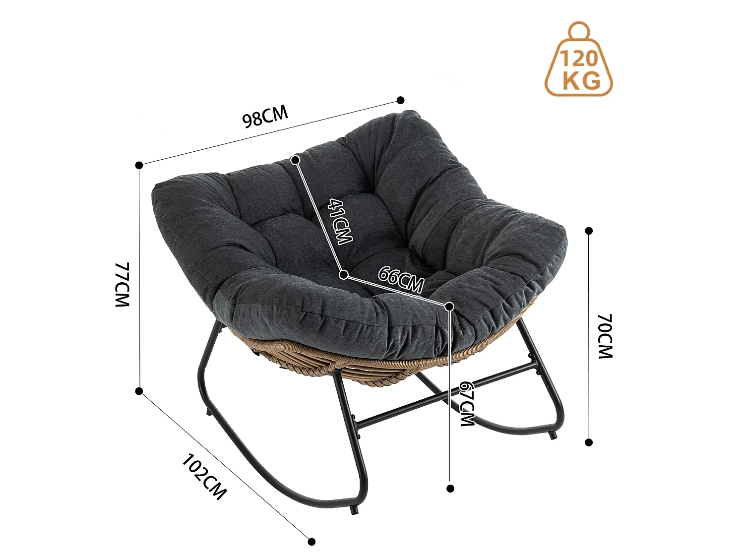 Chaise à bascule, fauteuil d'appoint en chenille, chaise à bascule moderne pour chambre de bébé, salon ou appartement.