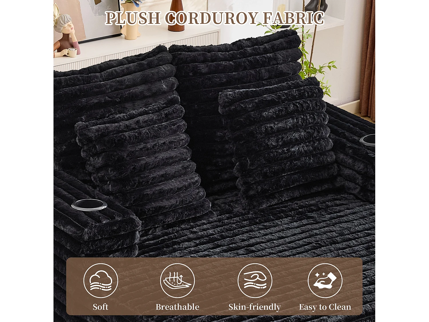 Chaise longue en fausse fourrure duveteuse façon nuage avec porte-gobelet, sans montage
