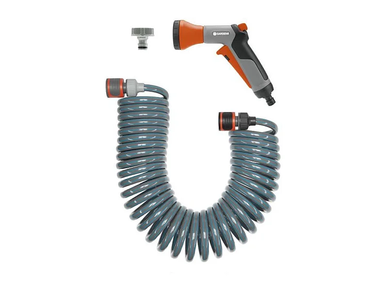Kit de Mangueira Espiral Gardena 10m - Rega para Espaços Pequenos - Conjunto Completo com Conectores - Garantia de 5 anos