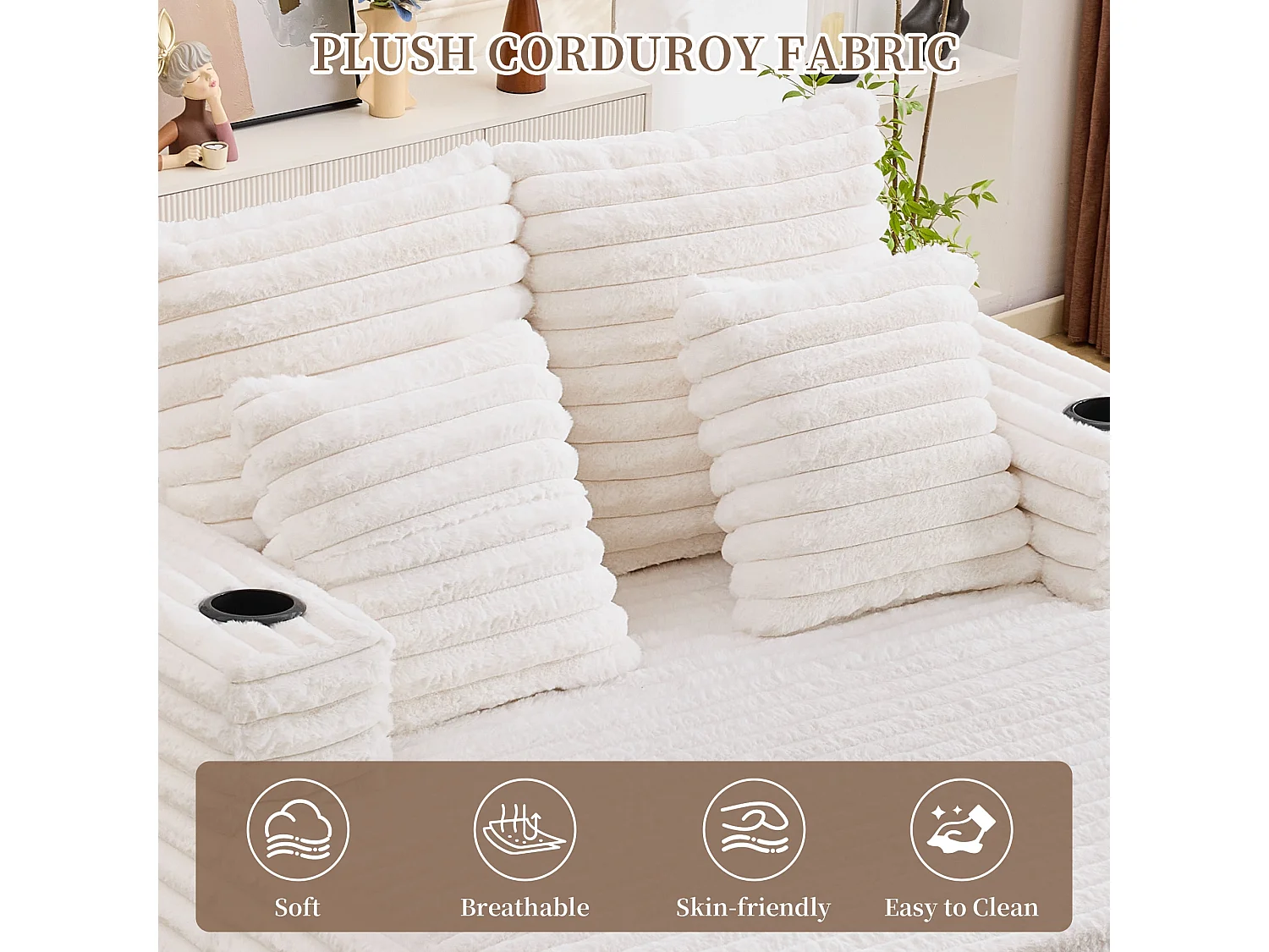 Chaise longue en fausse fourrure duveteuse façon nuage avec porte-gobelet, sans montage