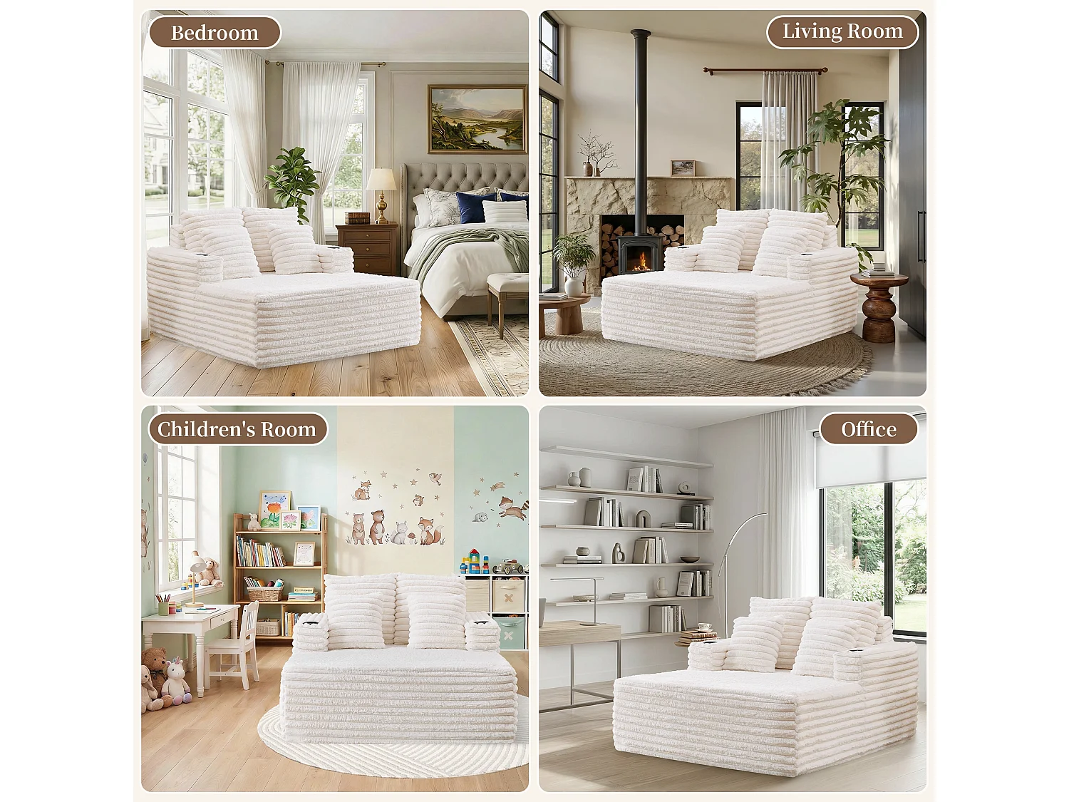 Chaise longue en fausse fourrure duveteuse façon nuage avec porte-gobelet, sans montage