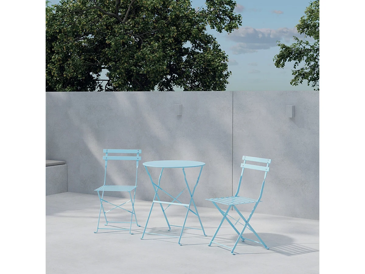Ensemble Table de Jardin & 2 Chaises "Tao" 71cm Bleu
