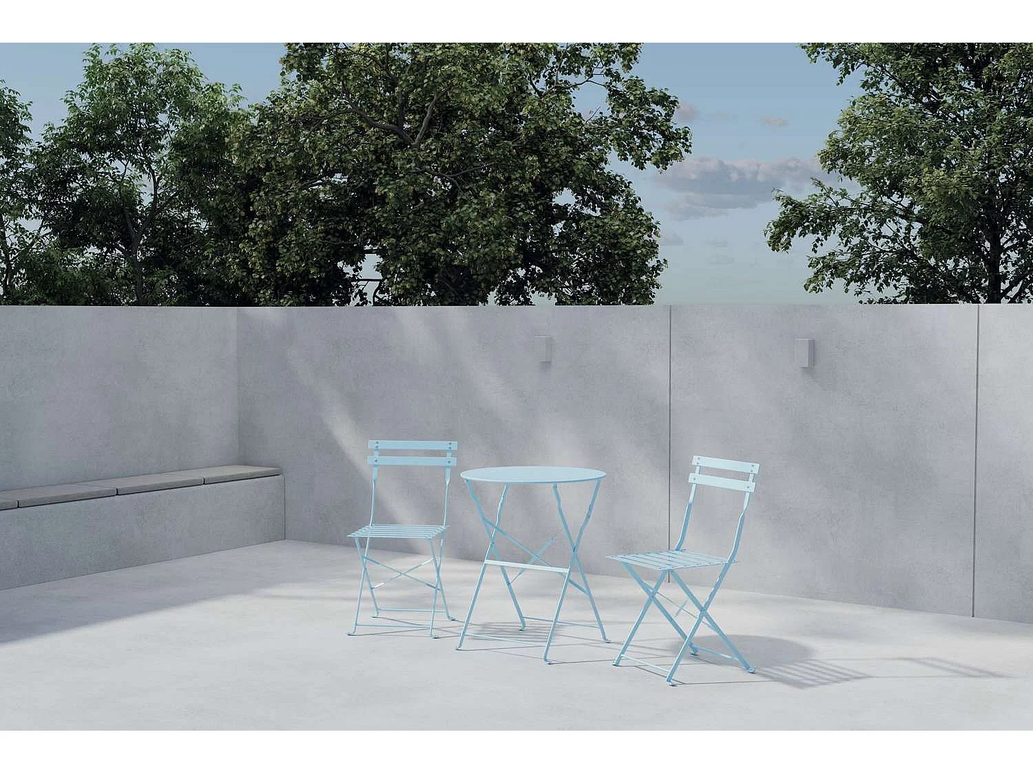 Ensemble Table de Jardin & 2 Chaises "Tao" 71cm Bleu