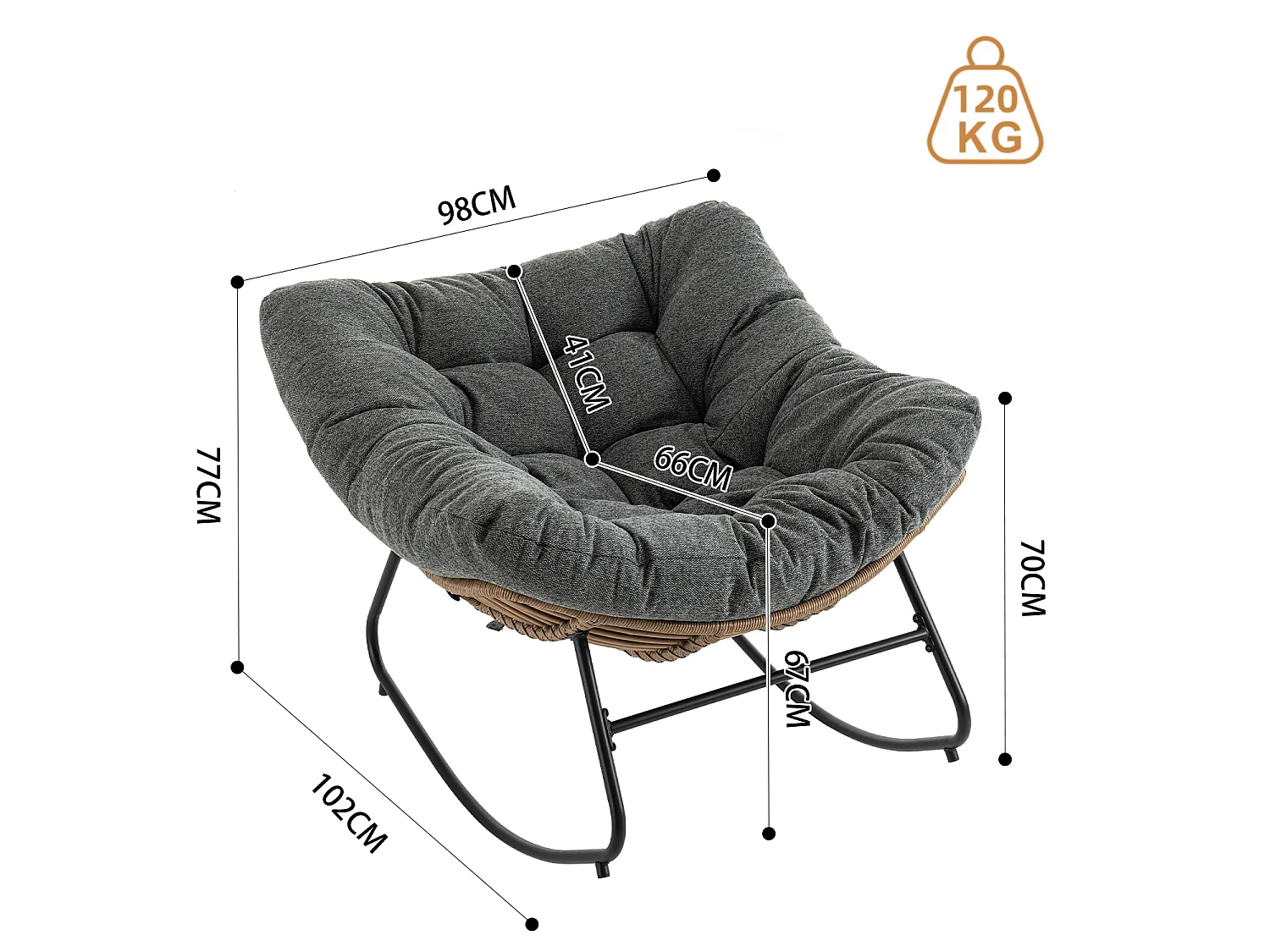 Chaise à bascule, fauteuil d'appoint en chenille, chaise à bascule moderne pour chambre de bébé, salon ou appartement.