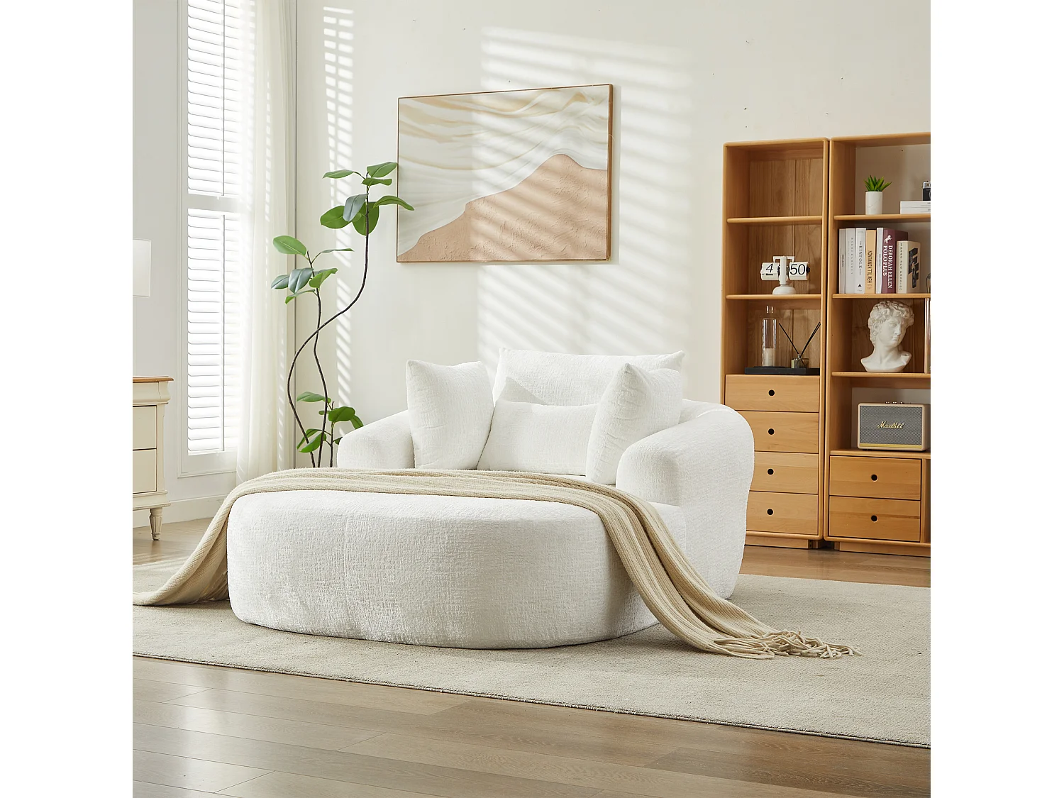 Fauteuil convertible en chaise longue d'intérieur en chenille, format surdimensionné, sans assemblage