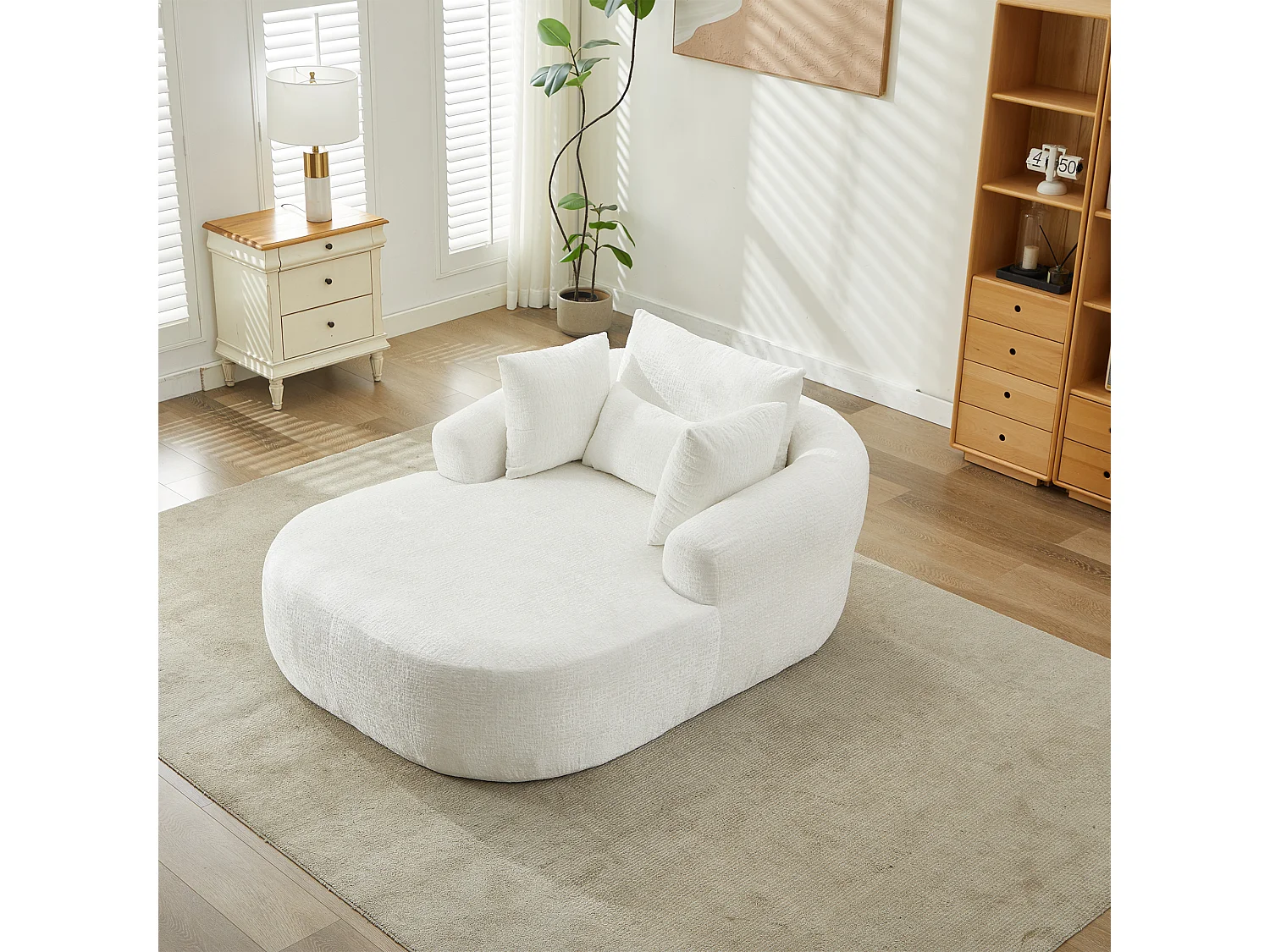 Fauteuil convertible en chaise longue d'intérieur en chenille, format surdimensionné, sans assemblage