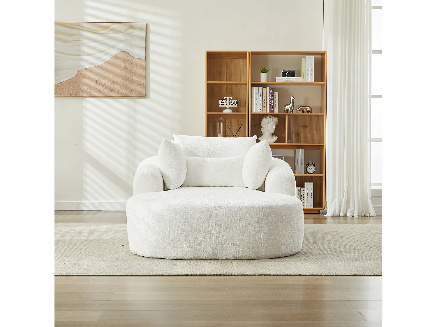 Fauteuil convertible en chaise longue d'intérieur en chenille, format surdimensionné, sans assemblage