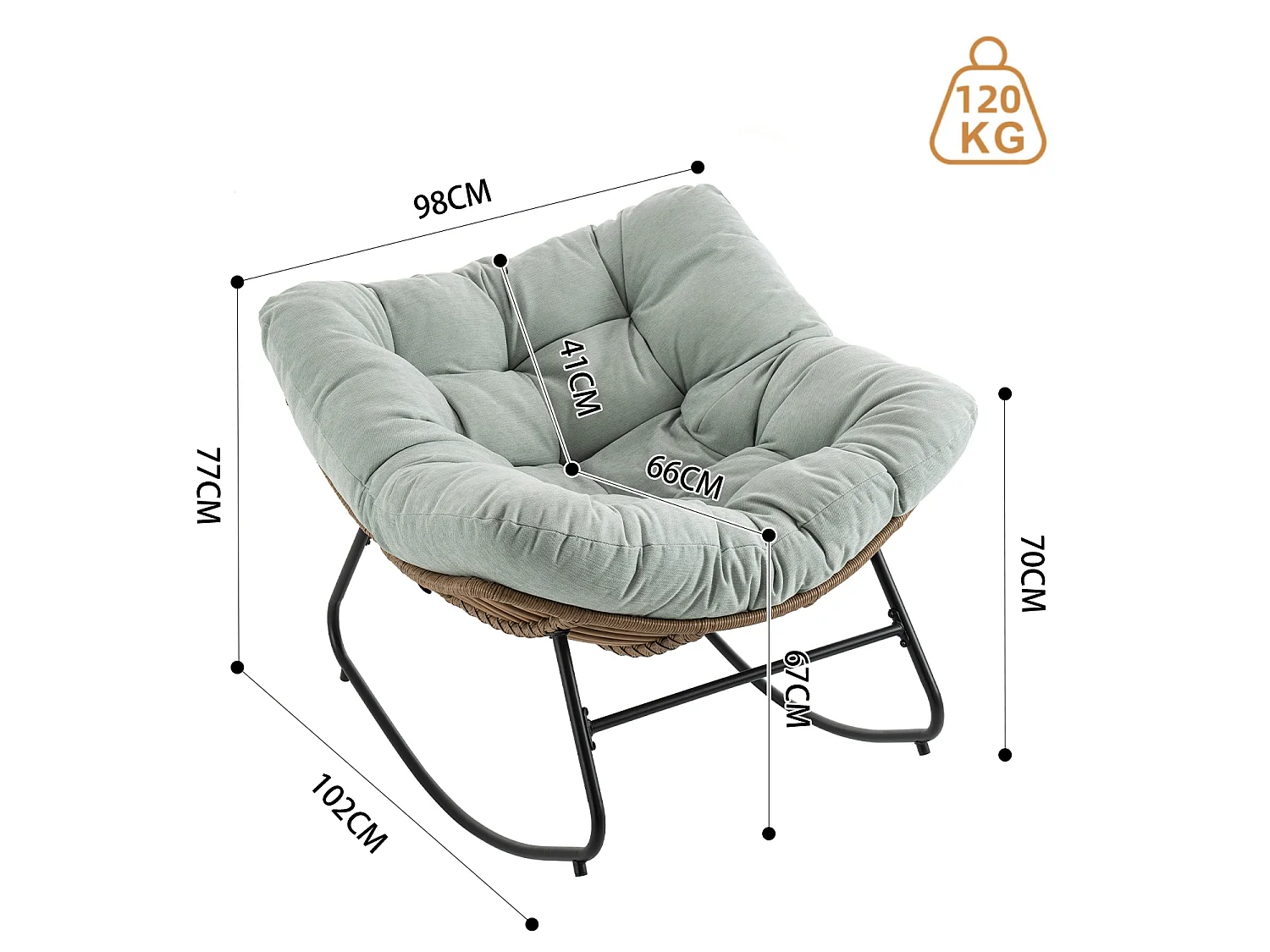 Chaise à bascule, fauteuil d'appoint en chenille, chaise à bascule moderne pour chambre de bébé, salon ou appartement.