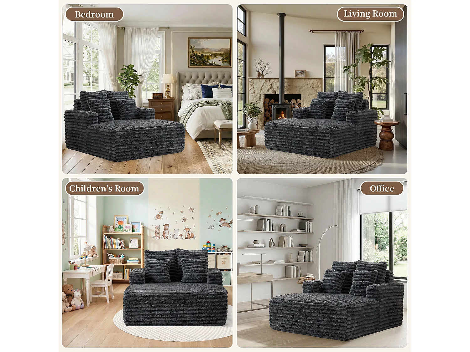 Chaise longue en fausse fourrure duveteuse façon nuage avec porte-gobelet, sans montage