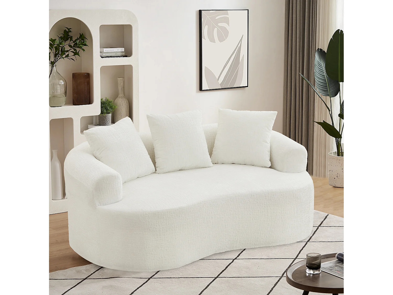 Canapé 2 places en chenille, petite causeuse avec 3 coussins, aucun assemblage requis