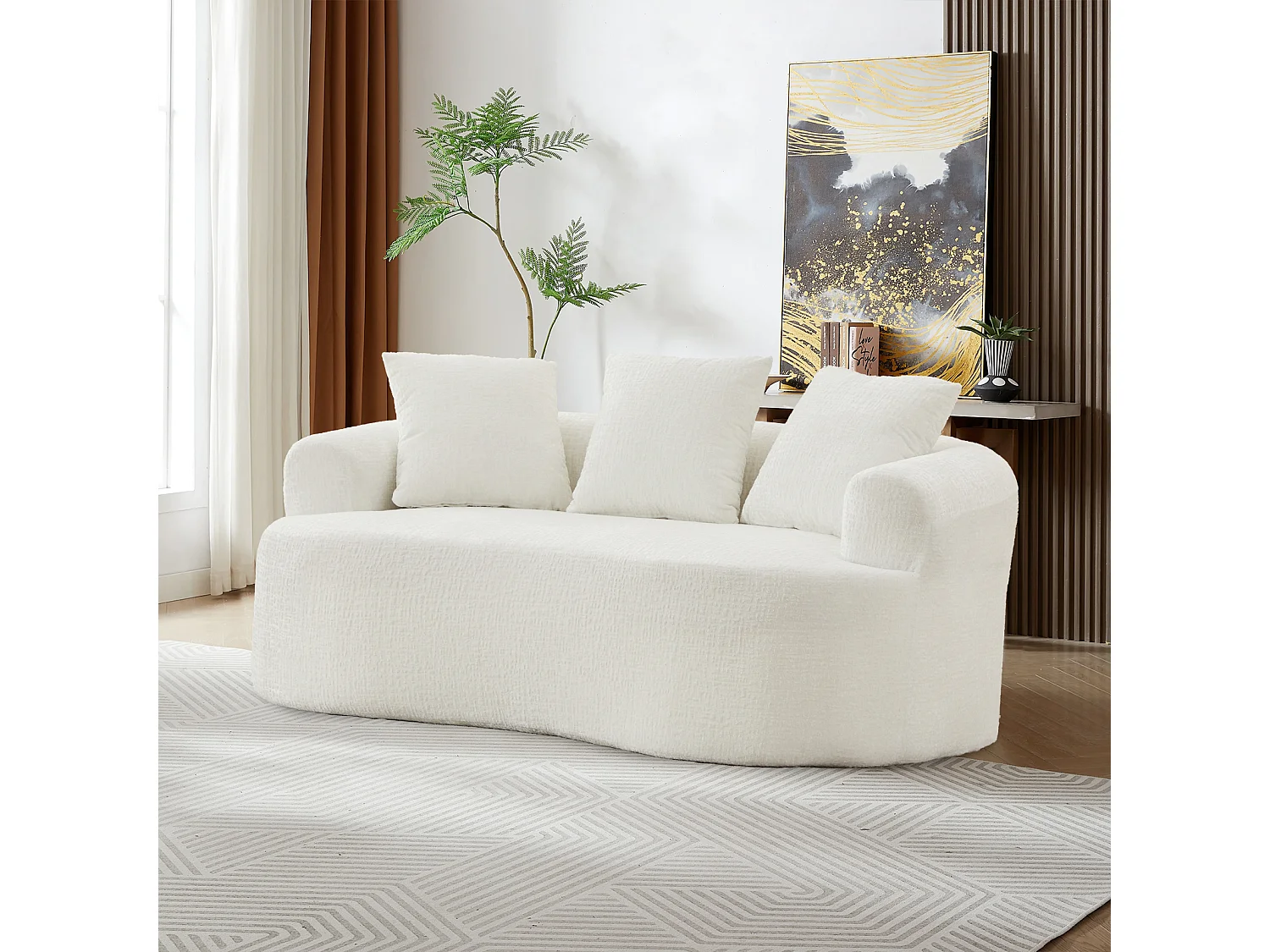 Canapé 2 places en chenille, petite causeuse avec 3 coussins, aucun assemblage requis