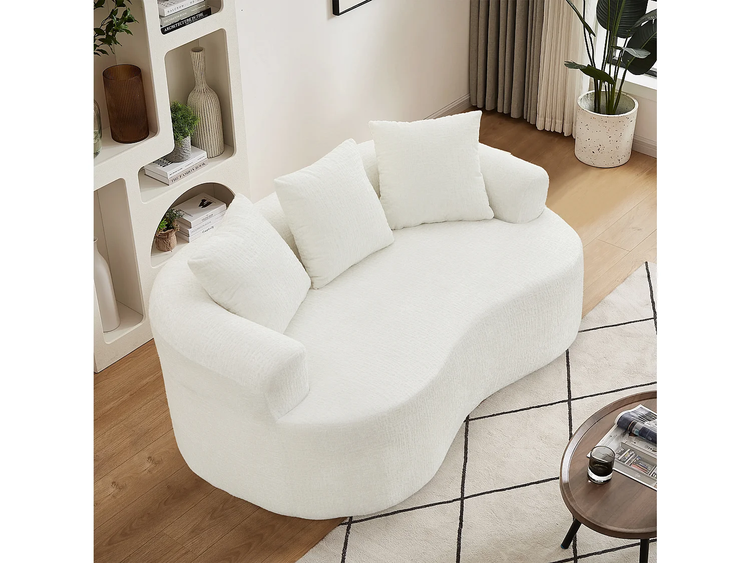 Canapé 2 places en chenille, petite causeuse avec 3 coussins, aucun assemblage requis