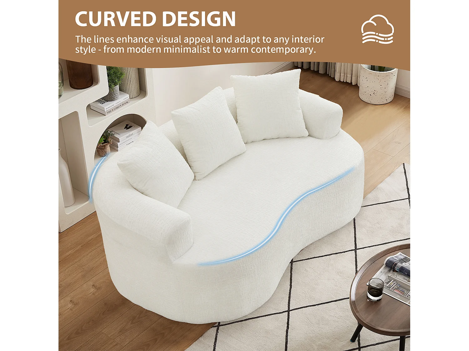 Canapé 2 places en chenille, petite causeuse avec 3 coussins, aucun assemblage requis