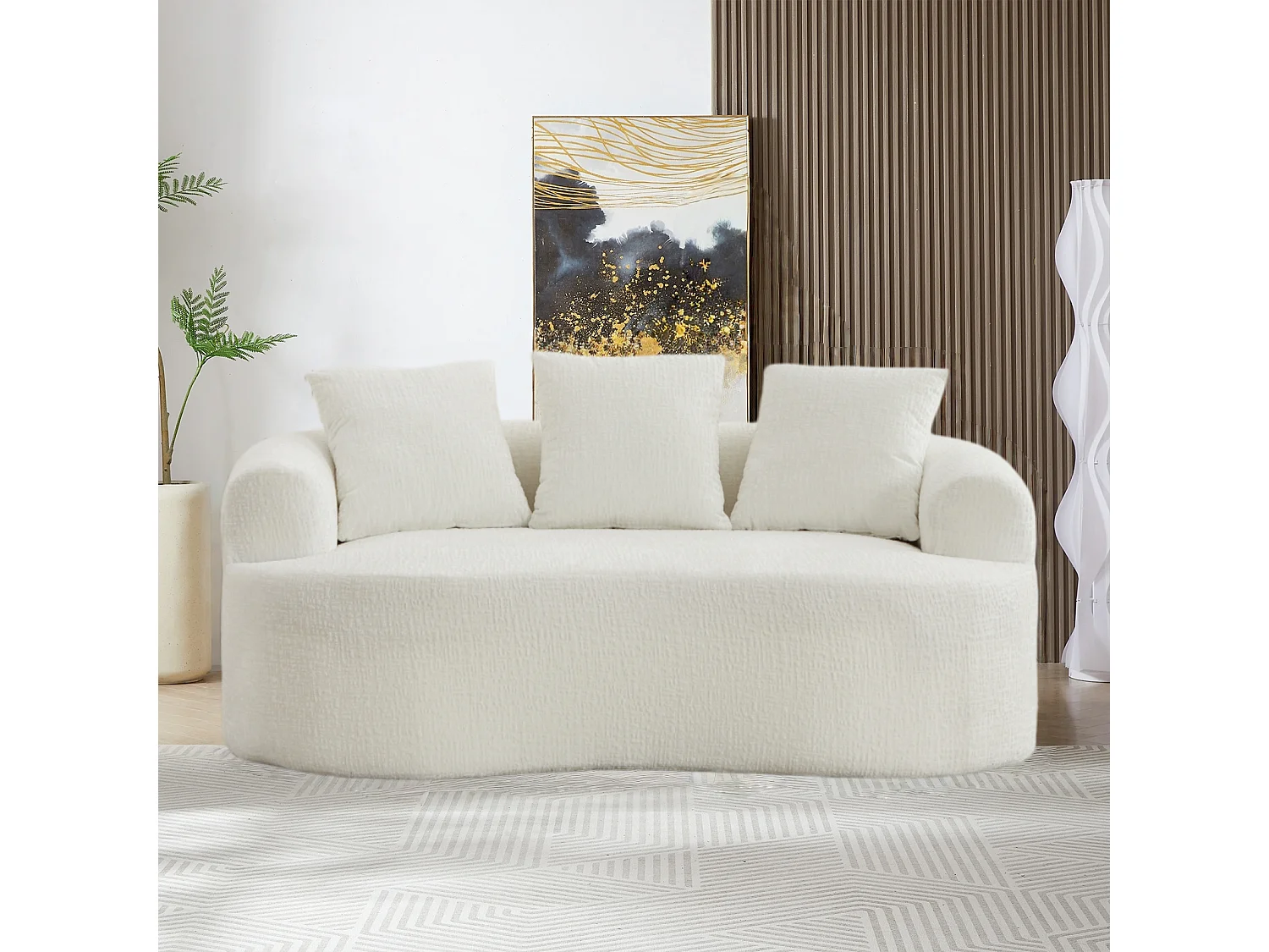 Canapé 2 places en chenille, petite causeuse avec 3 coussins, aucun assemblage requis