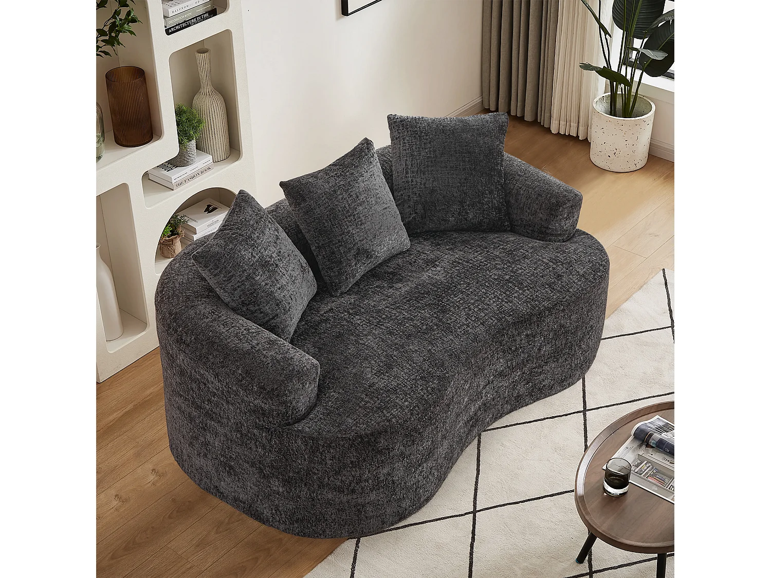 Canapé 2 places en chenille, petite causeuse avec 3 coussins, aucun assemblage requis