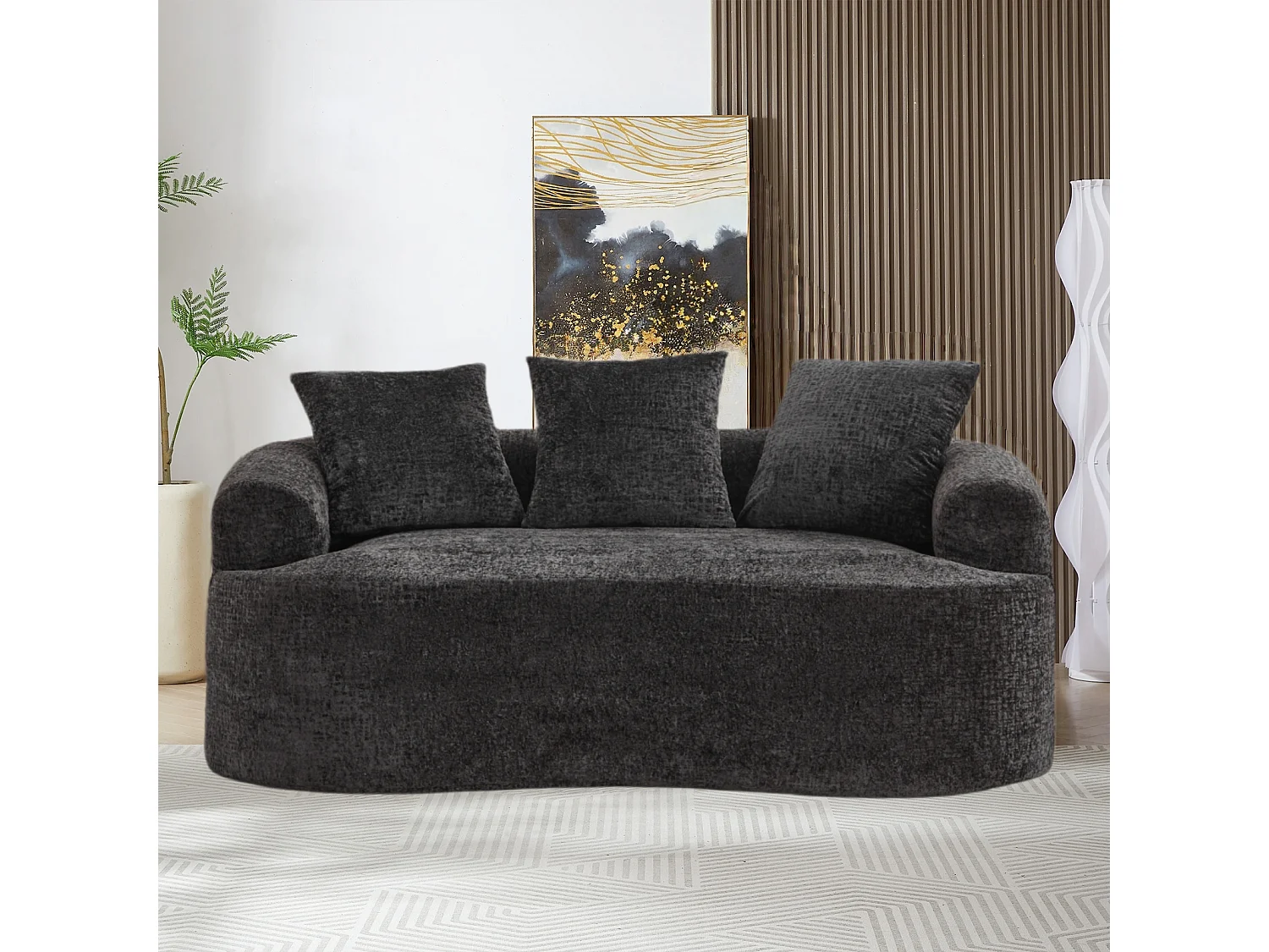 Canapé 2 places en chenille, petite causeuse avec 3 coussins, aucun assemblage requis