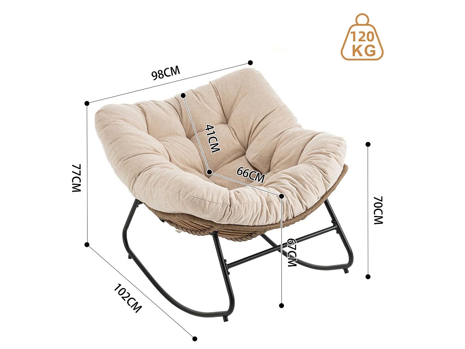 Chaise à bascule, fauteuil d'appoint en chenille, chaise à bascule moderne pour chambre de bébé, salon ou appartement.