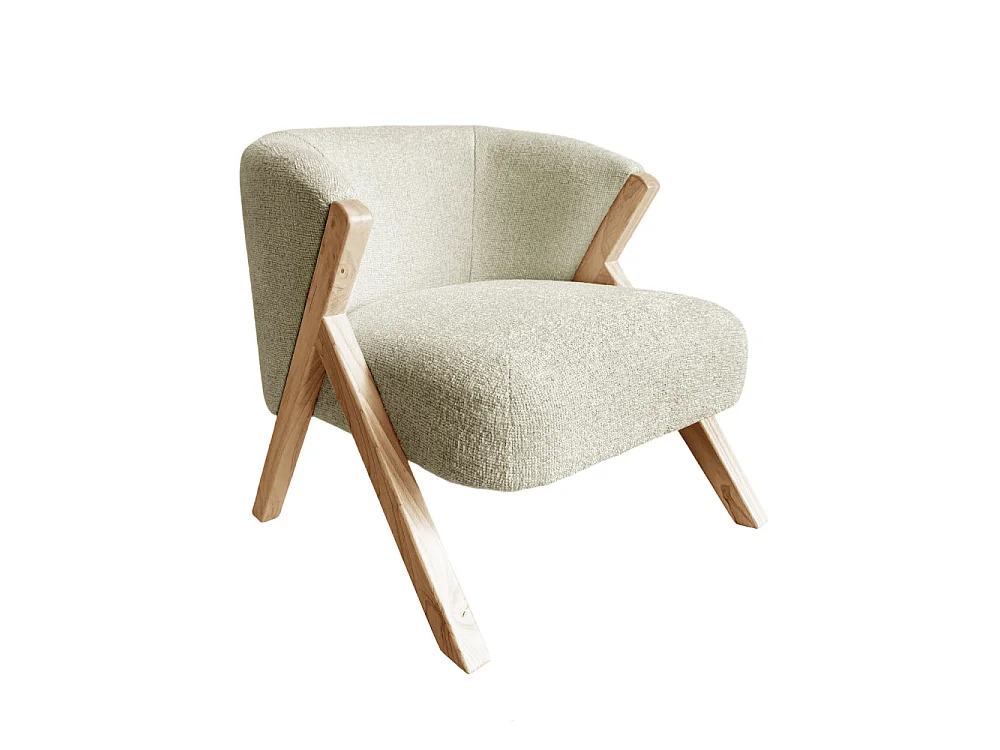 Malou - Fauteuil en tissu pieds bois clair - Beige