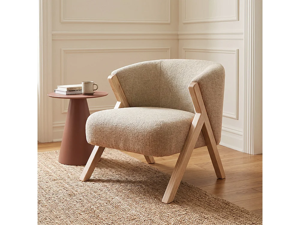 Malou - Fauteuil en tissu pieds bois clair - Beige
