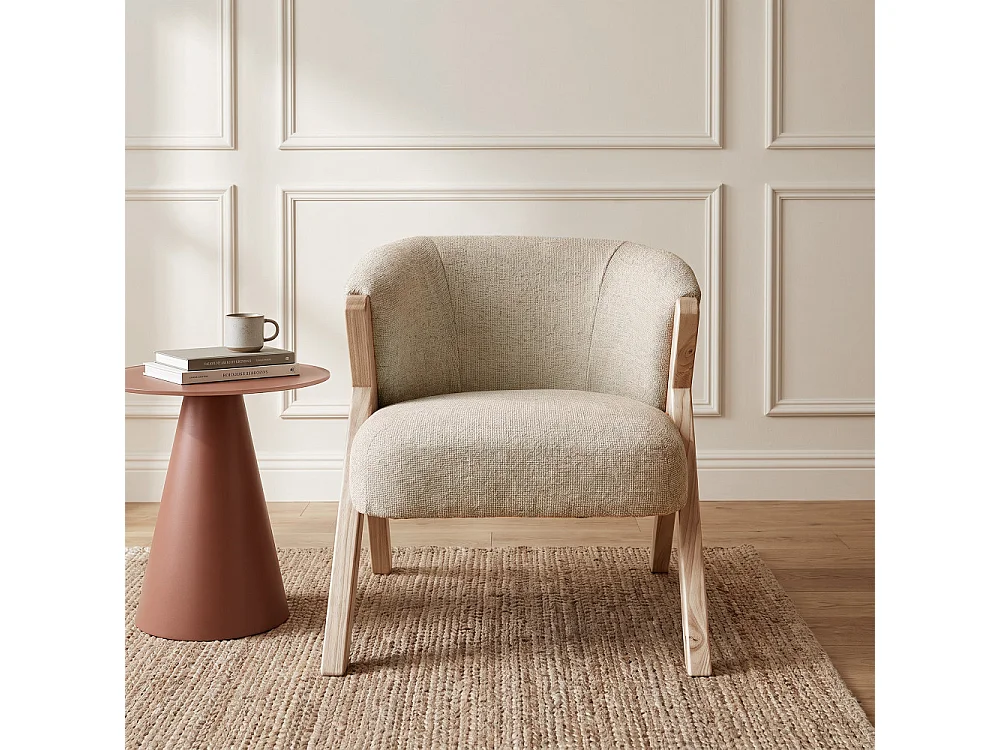 Malou - Fauteuil en tissu pieds bois clair - Beige