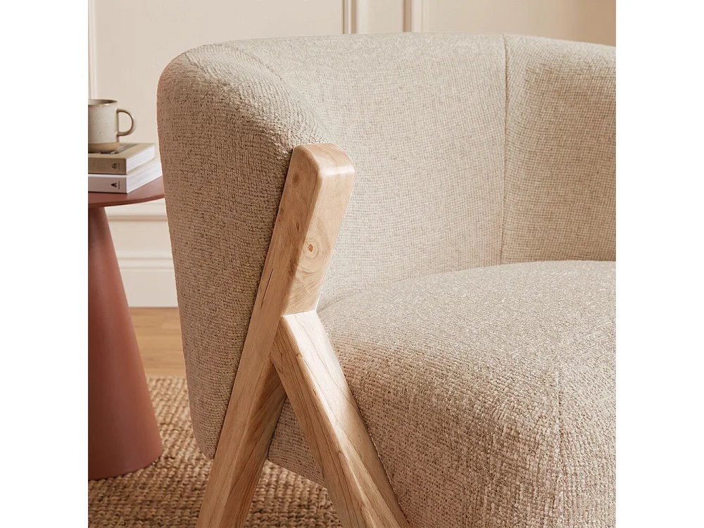 Malou - Fauteuil en tissu pieds bois clair - Beige
