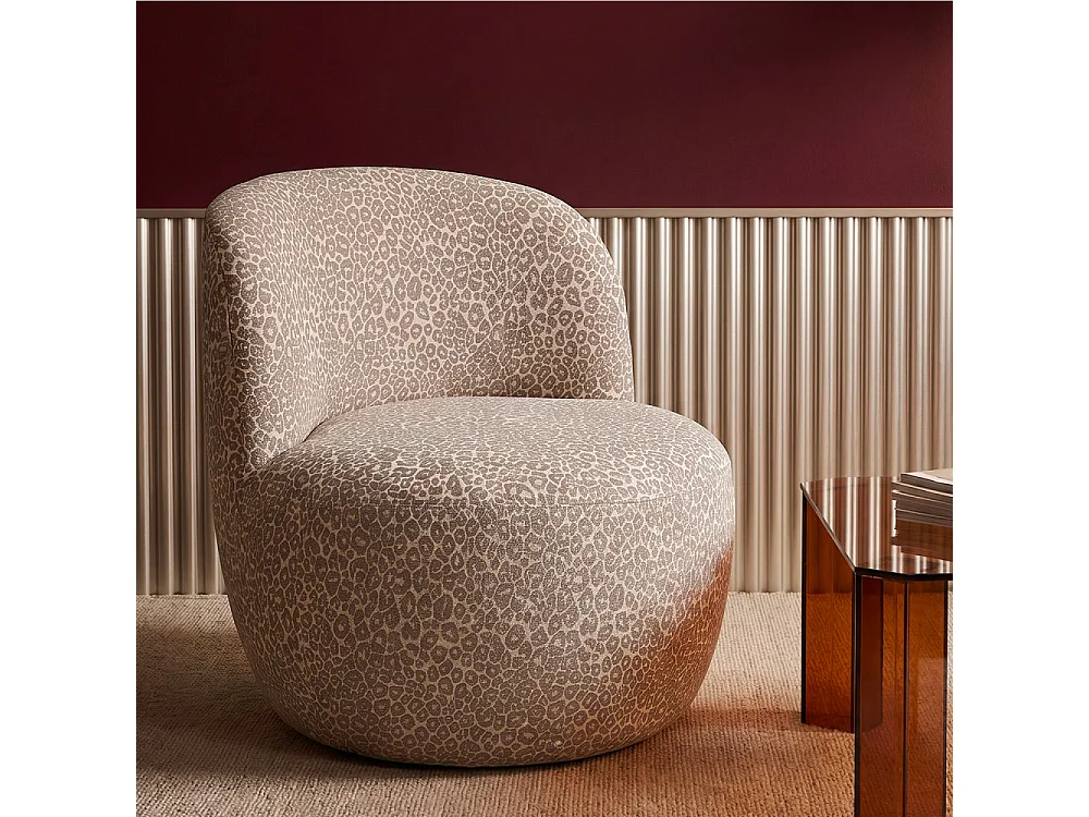 Mo - Fauteuil rond en tissu imprimé léopard - Beige