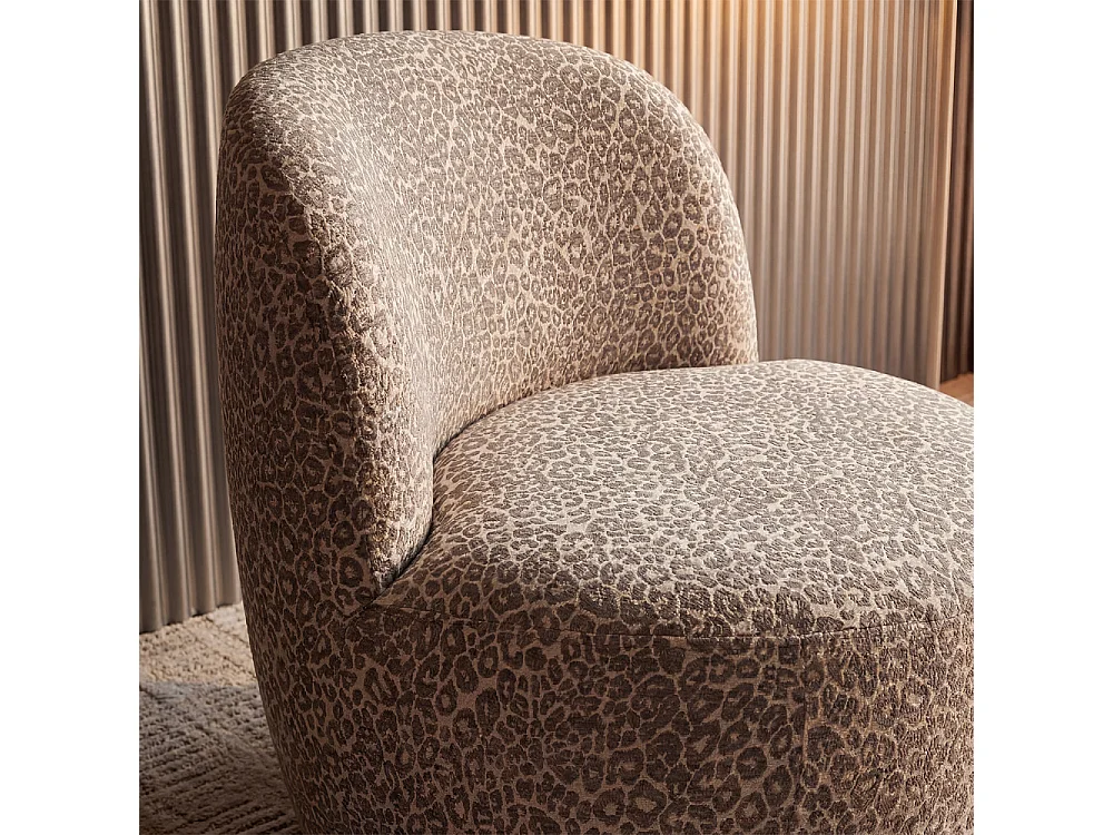 Mo - Fauteuil rond en tissu imprimé léopard - Beige