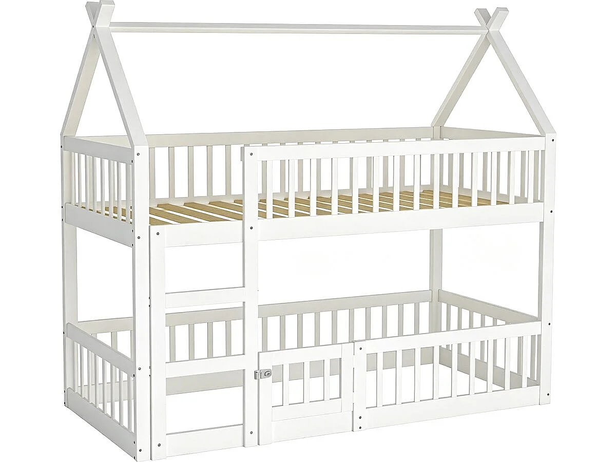 Lit superposé cabane en bois avec échelle "Laith" - 90 x 190 cm - Blanc