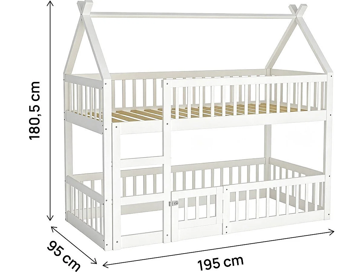 Lit superposé cabane en bois avec échelle "Laith" - 90 x 190 cm - Blanc
