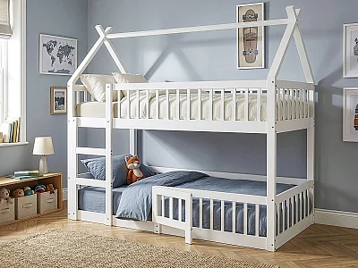 Houten stapelbed in blokhutstijl met ladder "Laith" - 90 x 190 cm - Wit