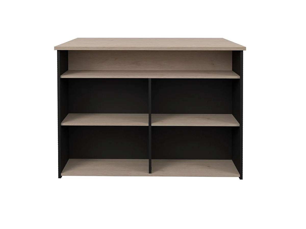 Ilot de cuisine avec rangement plateau aspect bois socle noir et pieds métal - CHUCK