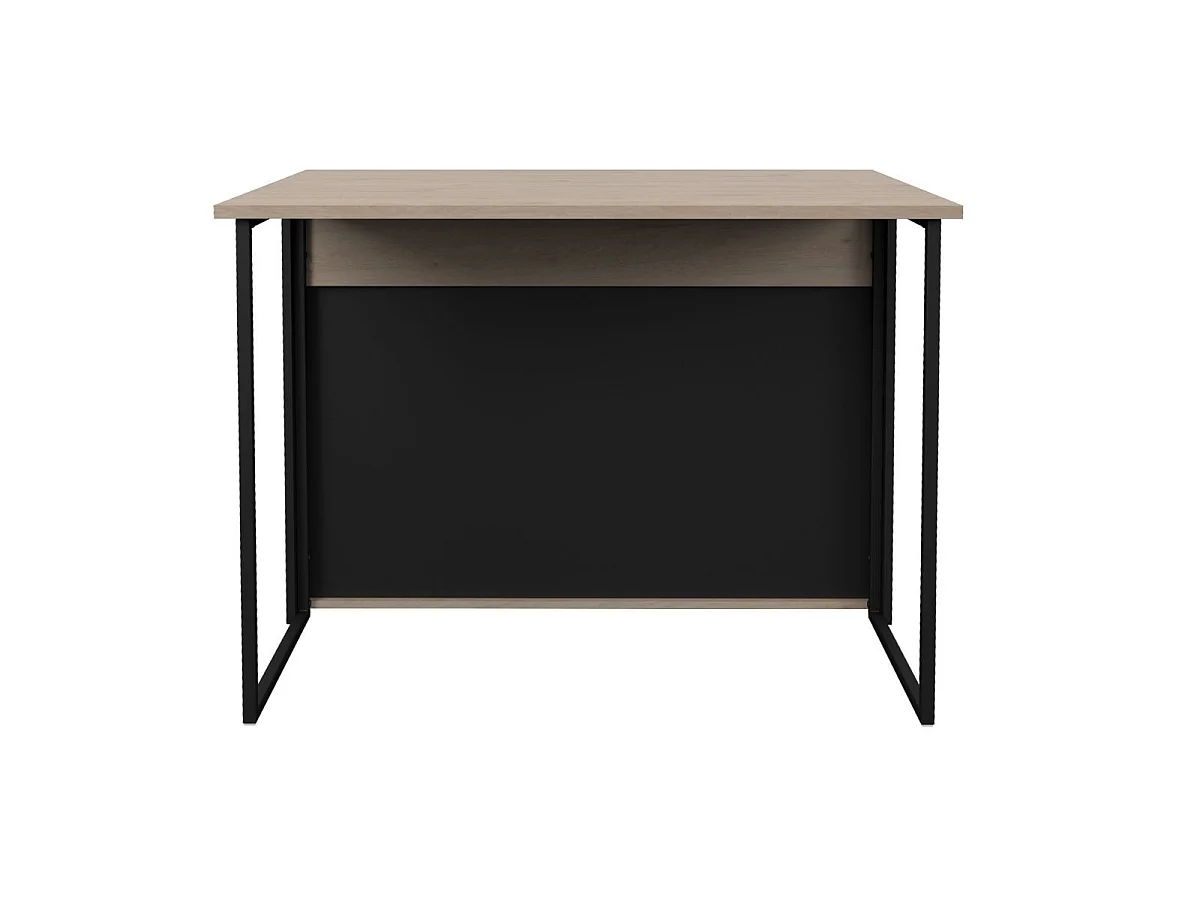 Ilot de cuisine avec rangement plateau aspect bois socle noir et pieds métal - CHUCK