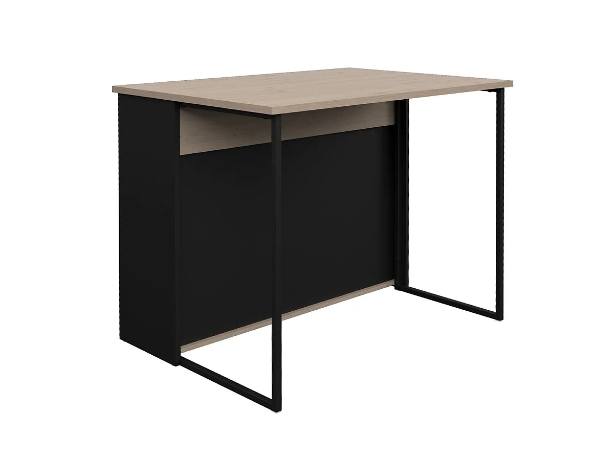 Ilot de cuisine avec rangement plateau aspect bois socle noir et pieds métal - CHUCK