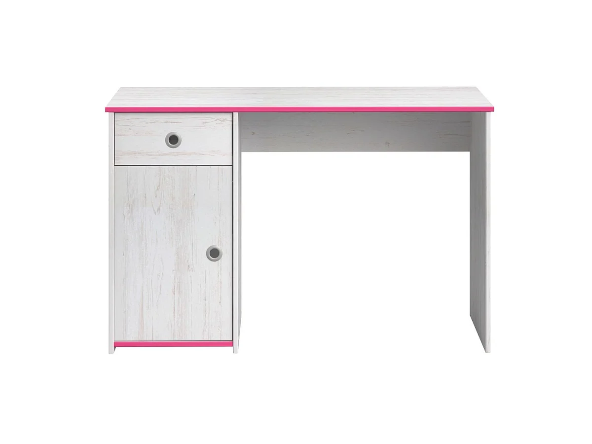 Bureau 1 porte 1 tiroir aspect bois blanchi avec chants roses en façade - MISYLIA