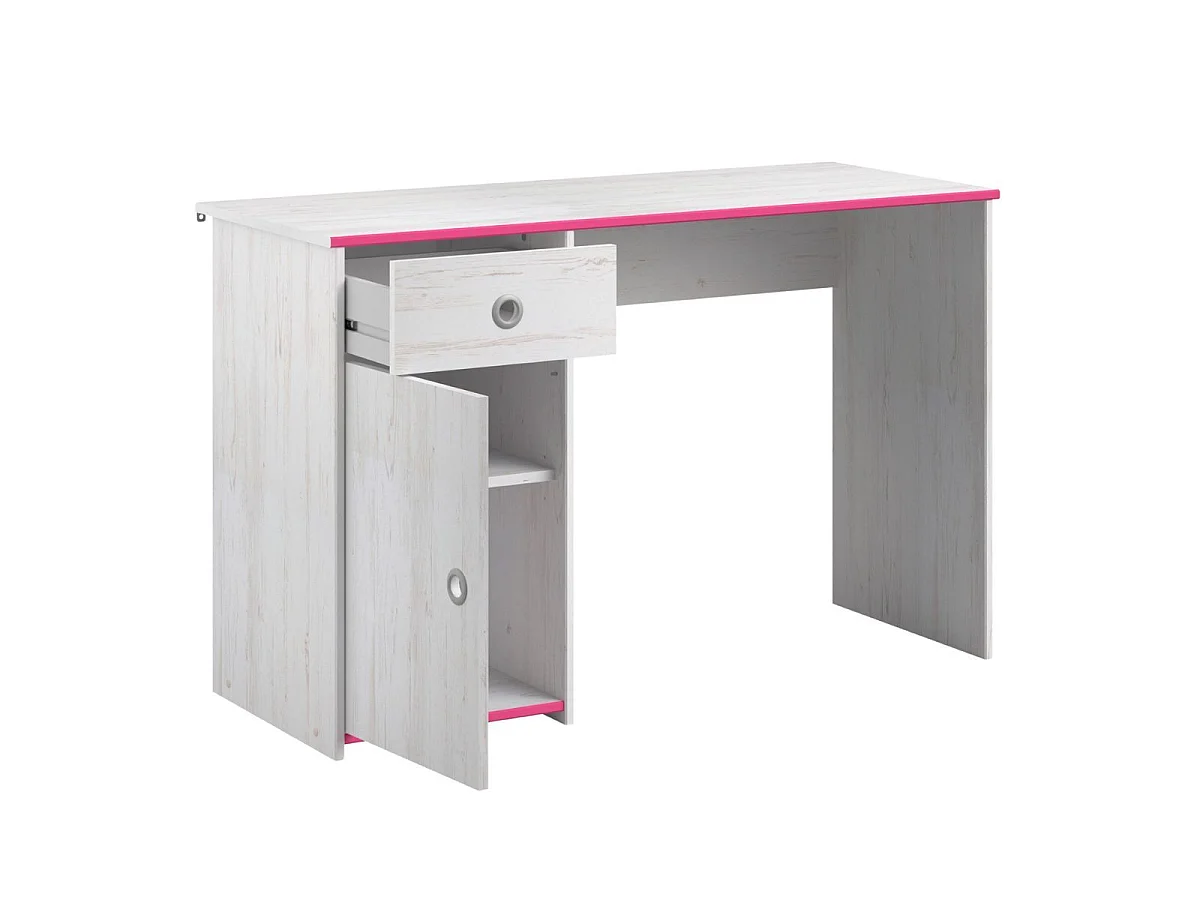 Bureau 1 porte 1 tiroir aspect bois blanchi avec chants roses en façade - MISYLIA