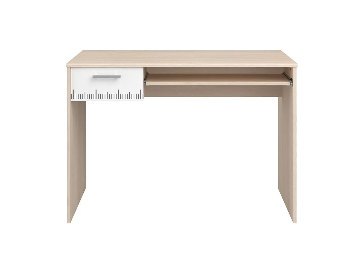 Bureau aspect bois avec tablette et 1 tiroir blanc sérigraphiée - CHARLINE