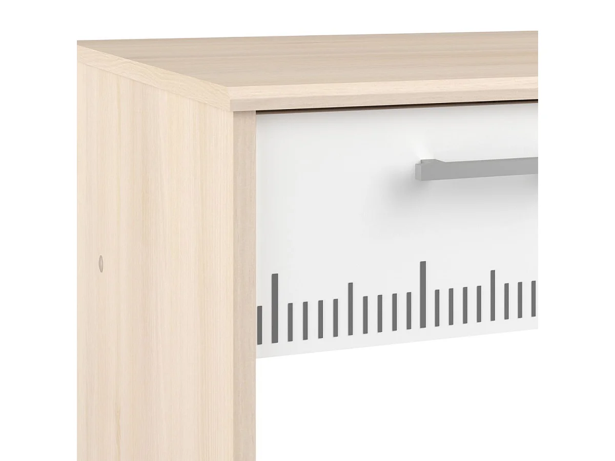 Bureau aspect bois avec tablette et 1 tiroir blanc sérigraphiée - CHARLINE