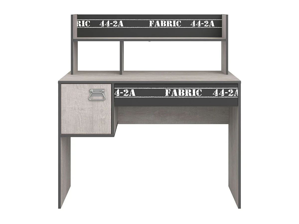 Bureau avec rangements aspect bois grisé et anthracite avec sérigraphies - ZIGGY