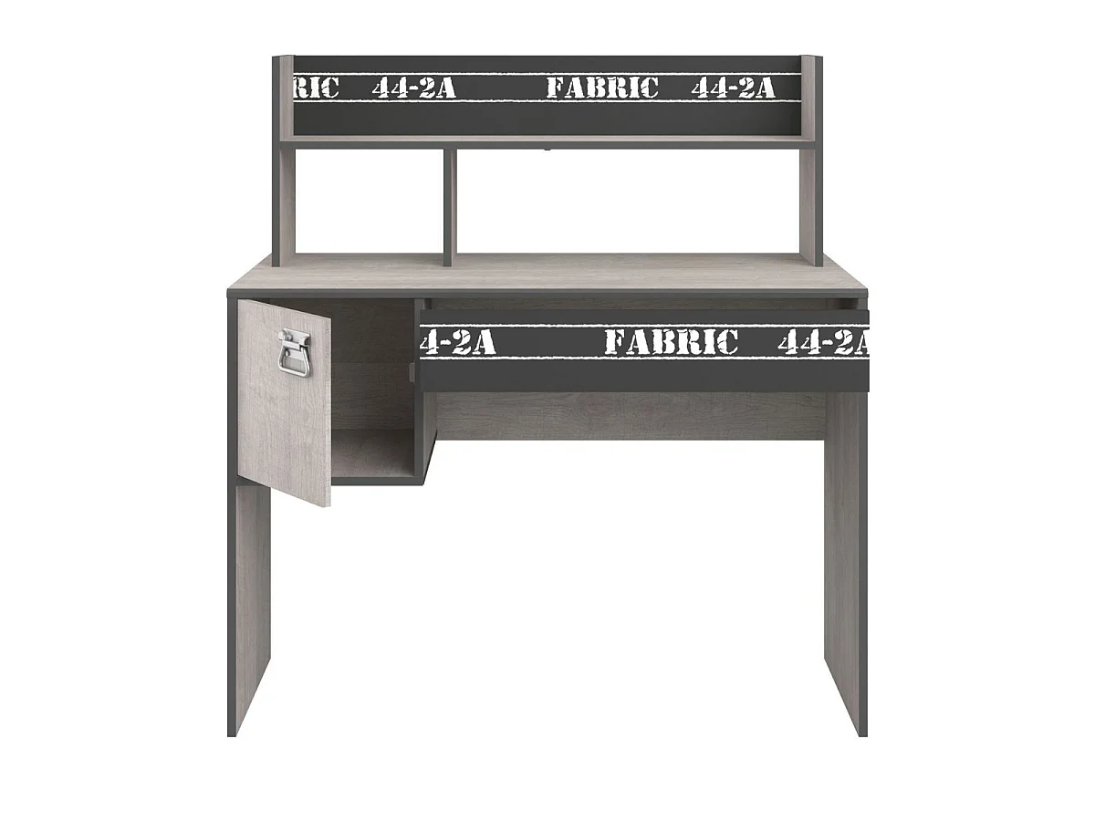 Bureau avec rangements aspect bois grisé et anthracite avec sérigraphies - ZIGGY