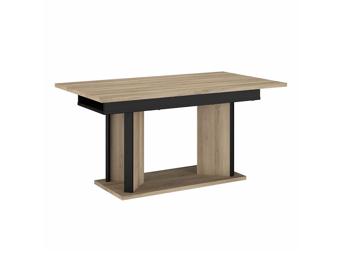 Ensemble séjour table repas allongeable + buffet 4 portes aspect bois et noir - OSTAREL