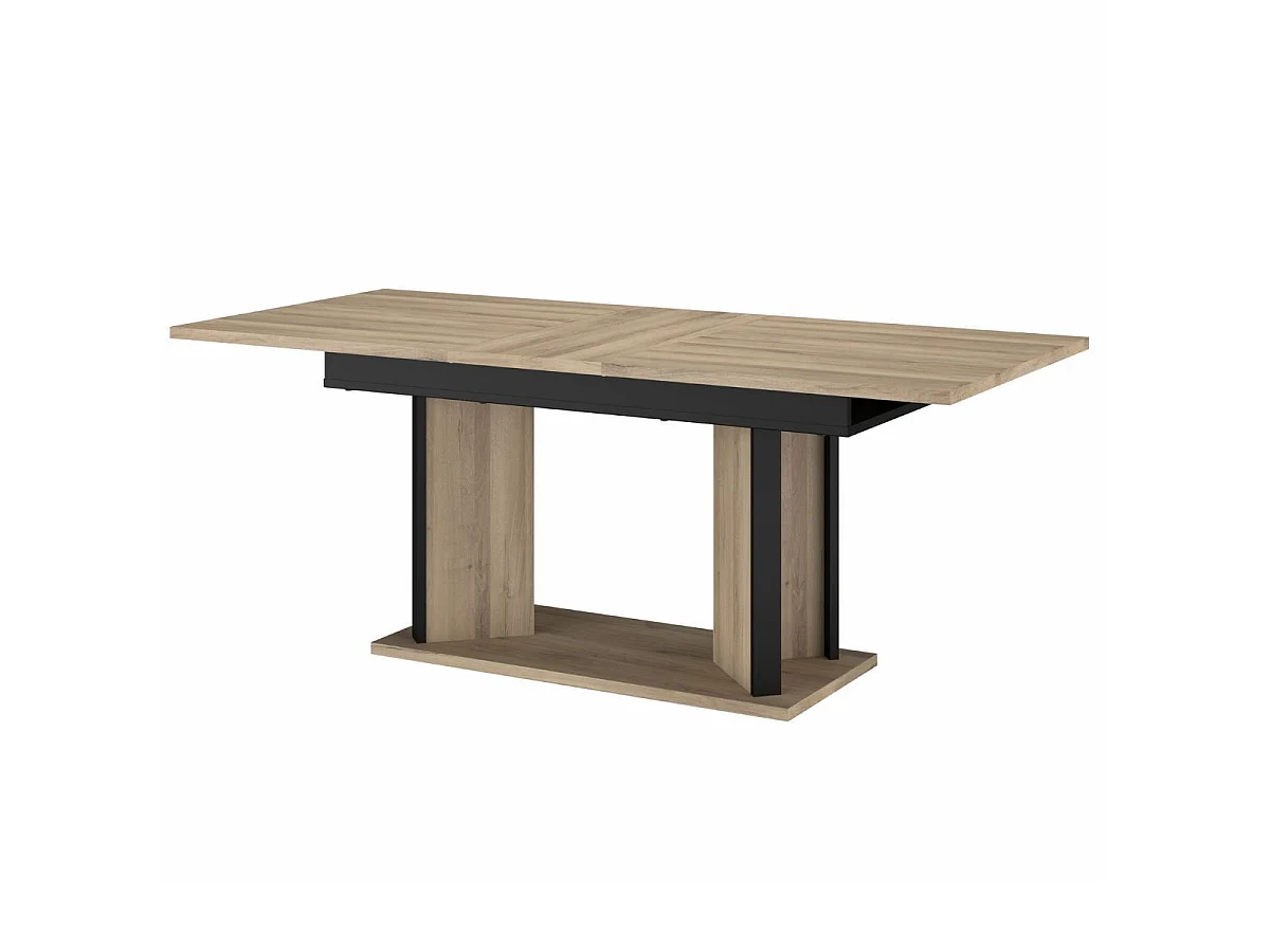 Ensemble séjour table repas allongeable + buffet 4 portes aspect bois et noir - OSTAREL