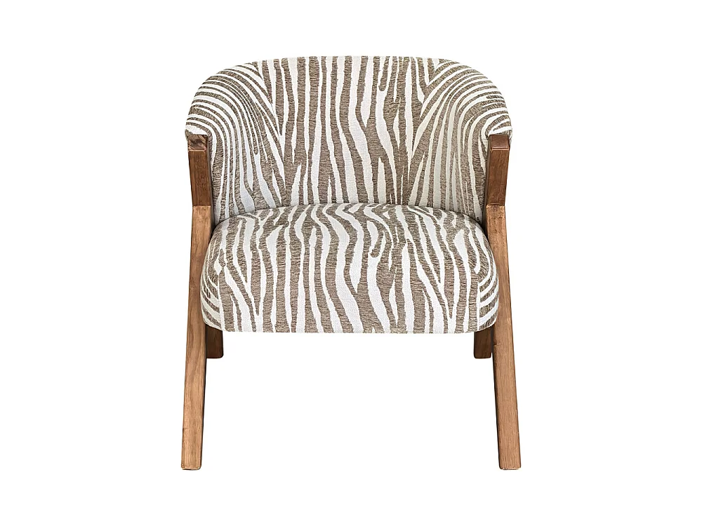Malou - Fauteuil imprimé zèbre pieds bois foncé - Beige